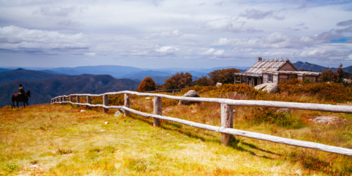 Craigs Hut from the set of 'Man from Snowy River' in Victoria's High Country, Australia - Australian Stock Image