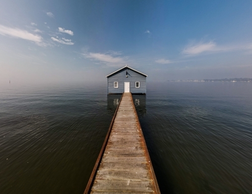 Crawley Edge Blue Boathouse - Australian Stock Image