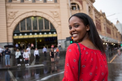 Crossing to Flinders Street Station - Australian Stock Image