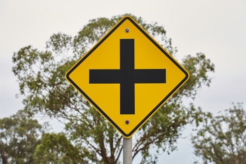 Crossroads sign on road - Australian Stock Image