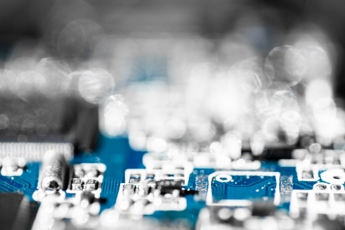 Detail of blue circuit board - Australian Stock Image