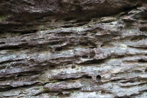 Detail shot of heavily textured purple and grey rock - Australian Stock Image