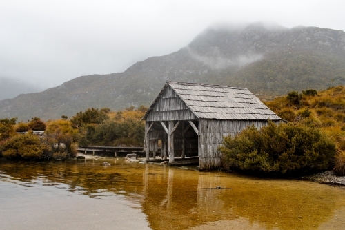 Dove Lake Boatshed in Cradle Mountain National Park - Australian Stock Image