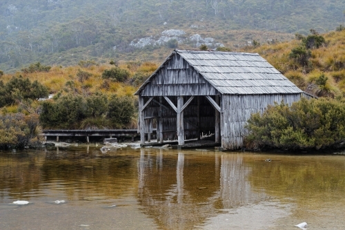 Dove Lake Boatshed in Cradle Mountain National Park - Australian Stock Image