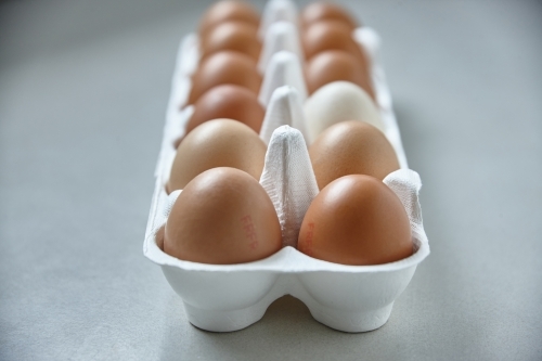 Dozen eggs in paper carton - Australian Stock Image