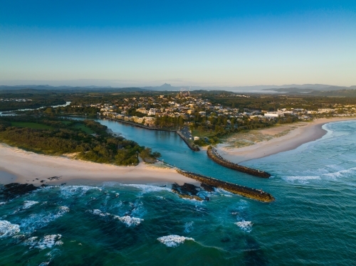 Drone image of Cudgen Creek Mouth at Kingscliff - Australian Stock Image