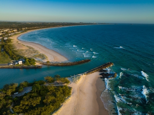 Drone image of Cudgen Creek Mouth at Kingscliff - Australian Stock Image