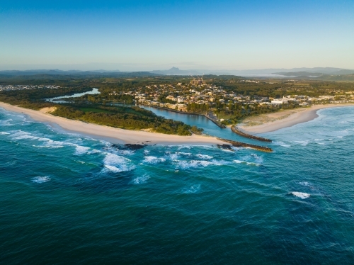 Drone image of Cudgen Creek Mouth at Kingscliff - Australian Stock Image