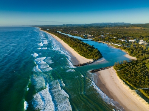 Drone images of Mooball Creek mouth at Pottsville - Australian Stock Image