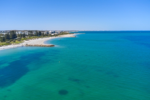 Drone view across the water towards South Beach, near Fremantle, Western Australia