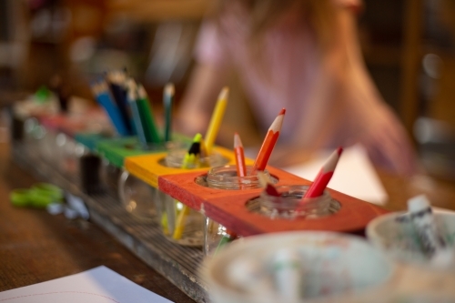 Early education, coloured pencils - Australian Stock Image