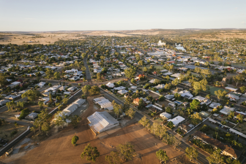 Early morning aerial over town of Northam in Western Australia - Australian Stock Image