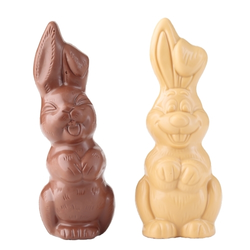 Easter chocolate bunnies on white background - Australian Stock Image