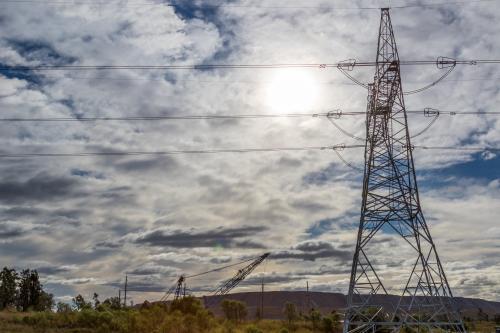 Electrical power lines with mining digger - Australian Stock Image