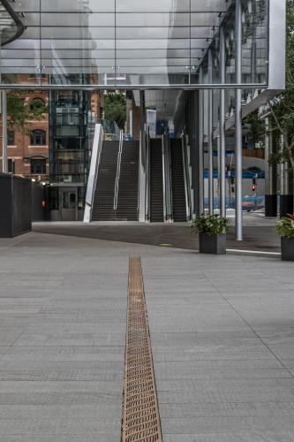 Empty escalator on a city street in the distance - Australian Stock Image