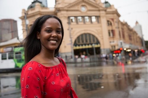 Enjoying Melbourne in the Rain - Australian Stock Image