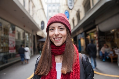 Enjoying Melbourne Lanes in Winter - Australian Stock Image