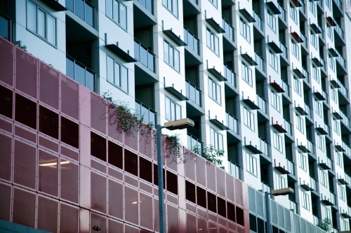 Facade of a modern inner city apartment building - Australian Stock Image