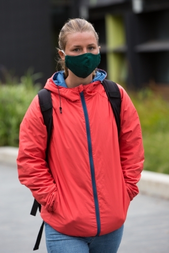 Female Student Wearing a Face Mask - Australian Stock Image