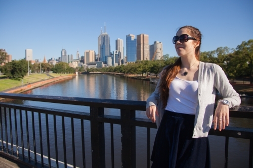 Female Tourist Enjoying Melbourne River Views - Australian Stock Image