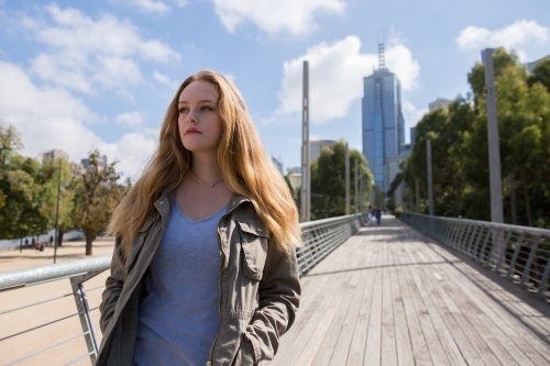 Female walking in Melbourne City - Australian Stock Image