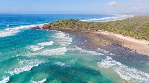 Fingal Head from Above with turbulent waves - Australian Stock Image