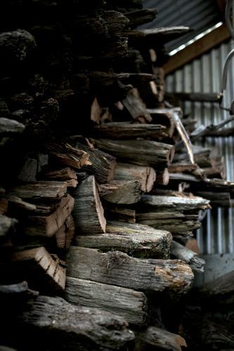 Fire wood stacked in shed