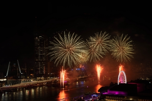 Fireworks over Brisbane River - Australian Stock Image