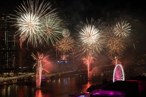 Fireworks over brisbane river - Australian Stock Image