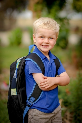 First day of kindergarten. Back to school portrait of kindergarten age boy - Australian Stock Image