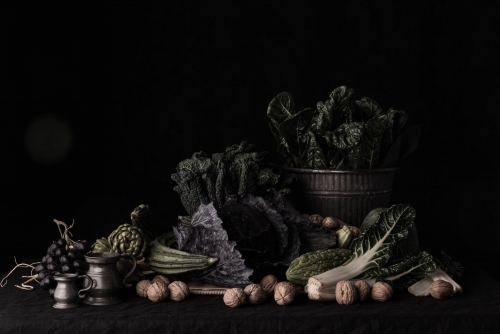 Flemish style still life, Asian greens - Australian Stock Image