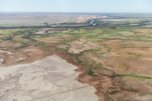 Flooded Warburton Creek from the air - Australian Stock Image