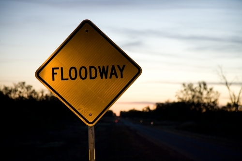 Floodway sign at dusk - Australian Stock Image