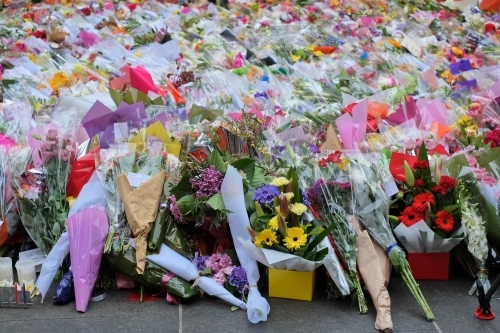 Flowers at Martin Place after the Lindt Cafe siege - Australian Stock Image