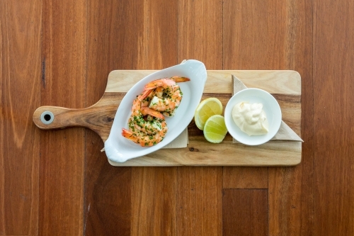 Fresh Garlic Prawns For Catering - Australian Stock Image