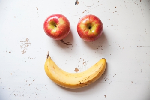 funny face made from fruit - Australian Stock Image