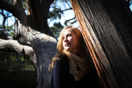 Girl on tree - Australian Stock Image