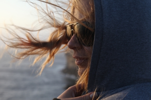 Girl with hair in the wind - Australian Stock Image