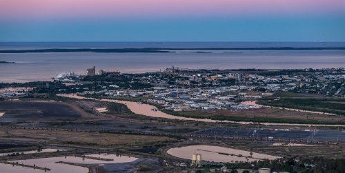 Gladstone Harbour at sunset with the Coral Sea in the distance - Australian Stock Image