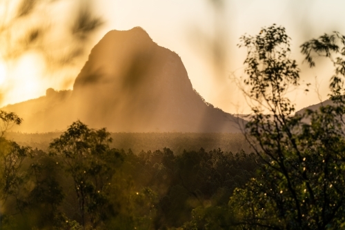 Glasshouse Mountains Landscape at Sunset - Australian Stock Image