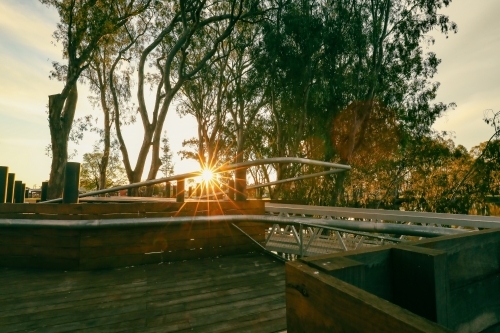 Golden afternoon at the Koondrook jetty on the Gunbower Creek in Victoria, Australia - Australian Stock Image