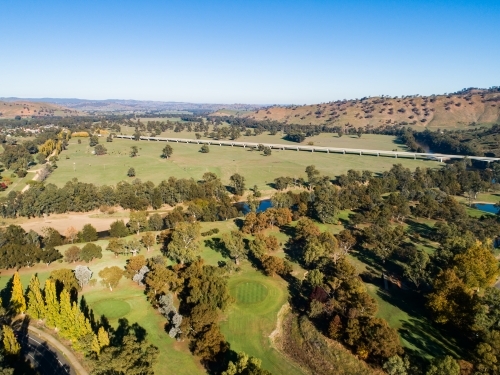 Golf course and Murrumbidgee River Gundagai NSW - Australian Stock Image