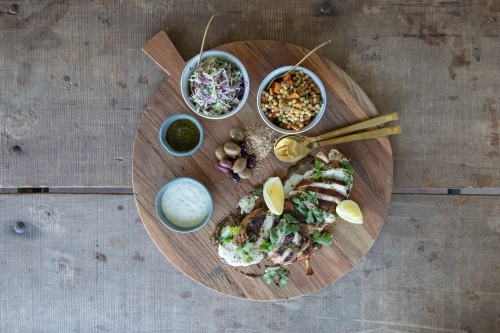 Gourmet Grazing Platter on Rustic Table - Australian Stock Image