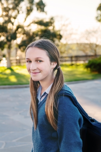 Grade 9 high school student in winter uniform - Australian Stock Image