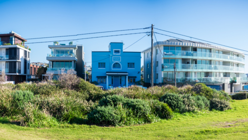 grand apartment blocks along Marine Parade, Maroubra - Australian Stock Image