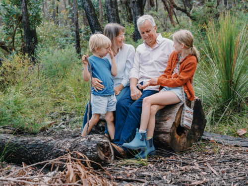 Grandparents enjoying Australian Bushland with their Grandchildren - Australian Stock Image