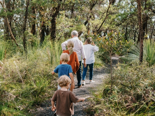 Grandparents enjoying Australian Bushland with their Grandchildren - Australian Stock Image