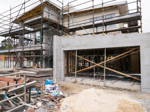 Ground floor of apartment building under construction - Australian Stock Image