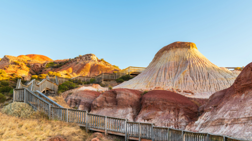 Hallett Cove Sugarloaf with boardwalk at sunset, South Australia. - Australian Stock Image