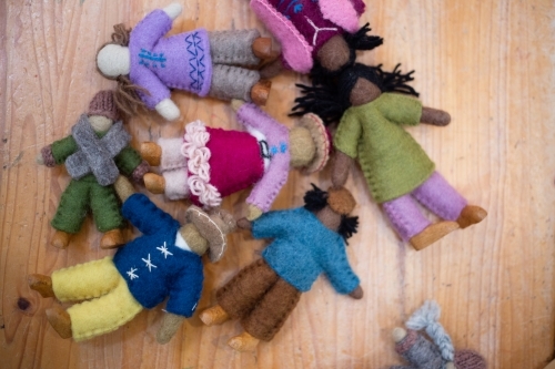 Handcrafted felt international dolls - Australian Stock Image